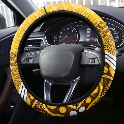 Hawthorn Football Christmas Steering Wheel Cover Merry Xmas 2023 Mix Aboriginal Art