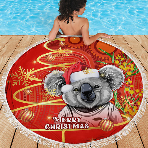 personalised-australia-koala-christmas-beach-blanket-aboriginal-art-with-golden-wattle