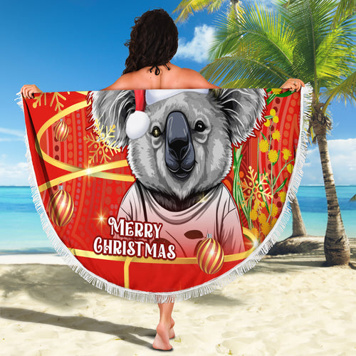 personalised-australia-koala-christmas-beach-blanket-aboriginal-art-with-golden-wattle