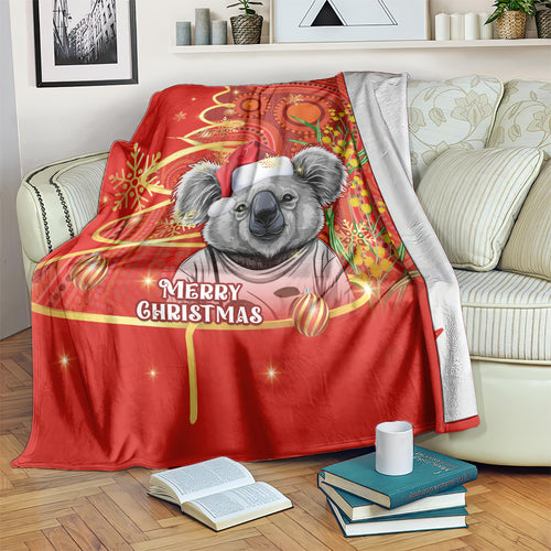 personalised-australia-koala-christmas-blanket-aboriginal-art-with-golden-wattle