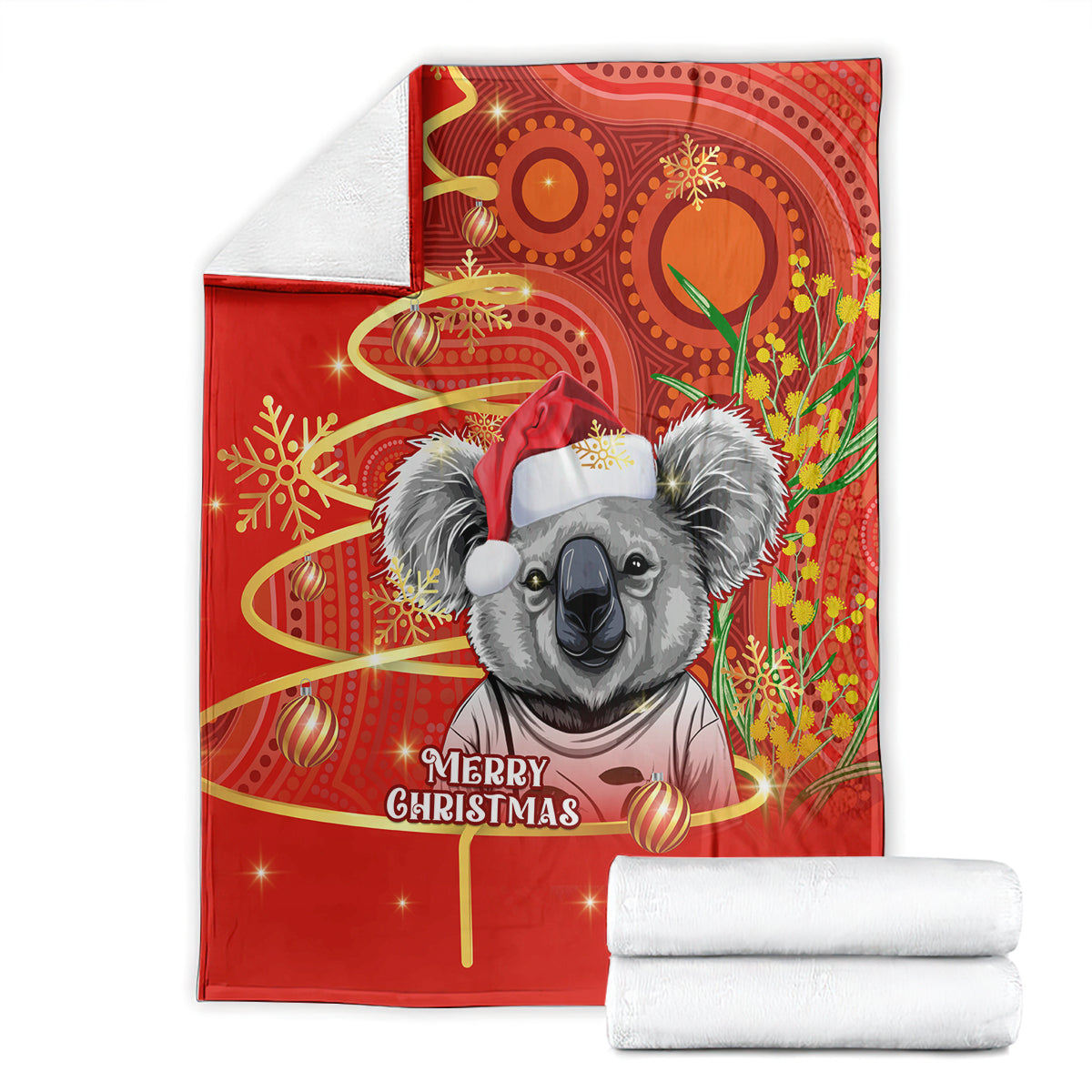 personalised-australia-koala-christmas-blanket-aboriginal-art-with-golden-wattle