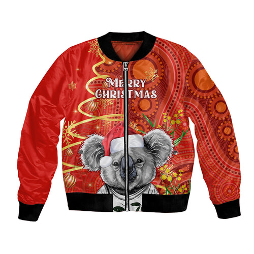 personalised-australia-koala-christmas-bomber-jacket-aboriginal-art-with-golden-wattle
