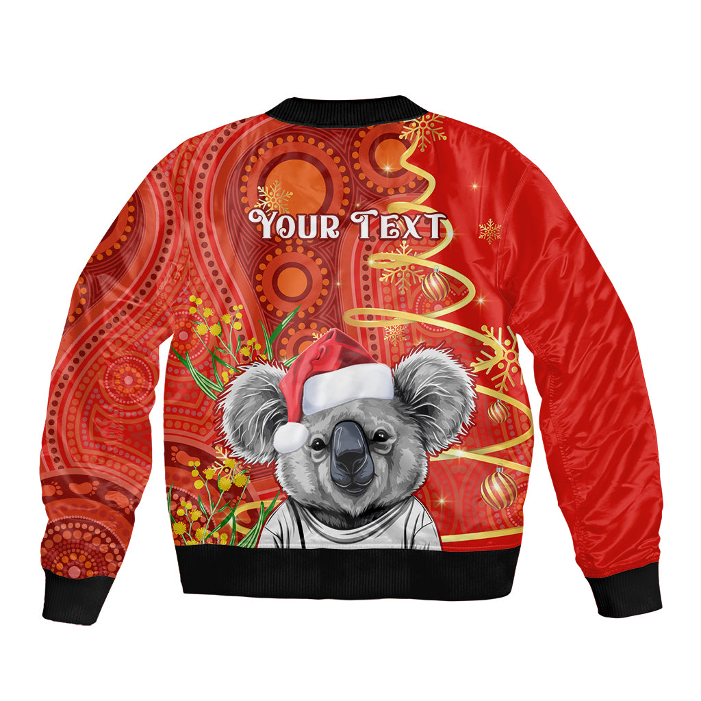 personalised-australia-koala-christmas-bomber-jacket-aboriginal-art-with-golden-wattle