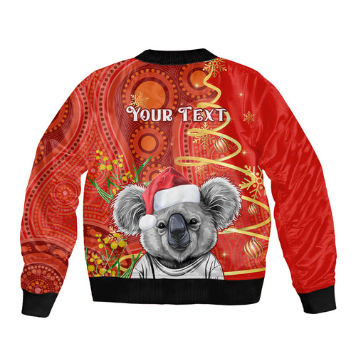 personalised-australia-koala-christmas-bomber-jacket-aboriginal-art-with-golden-wattle