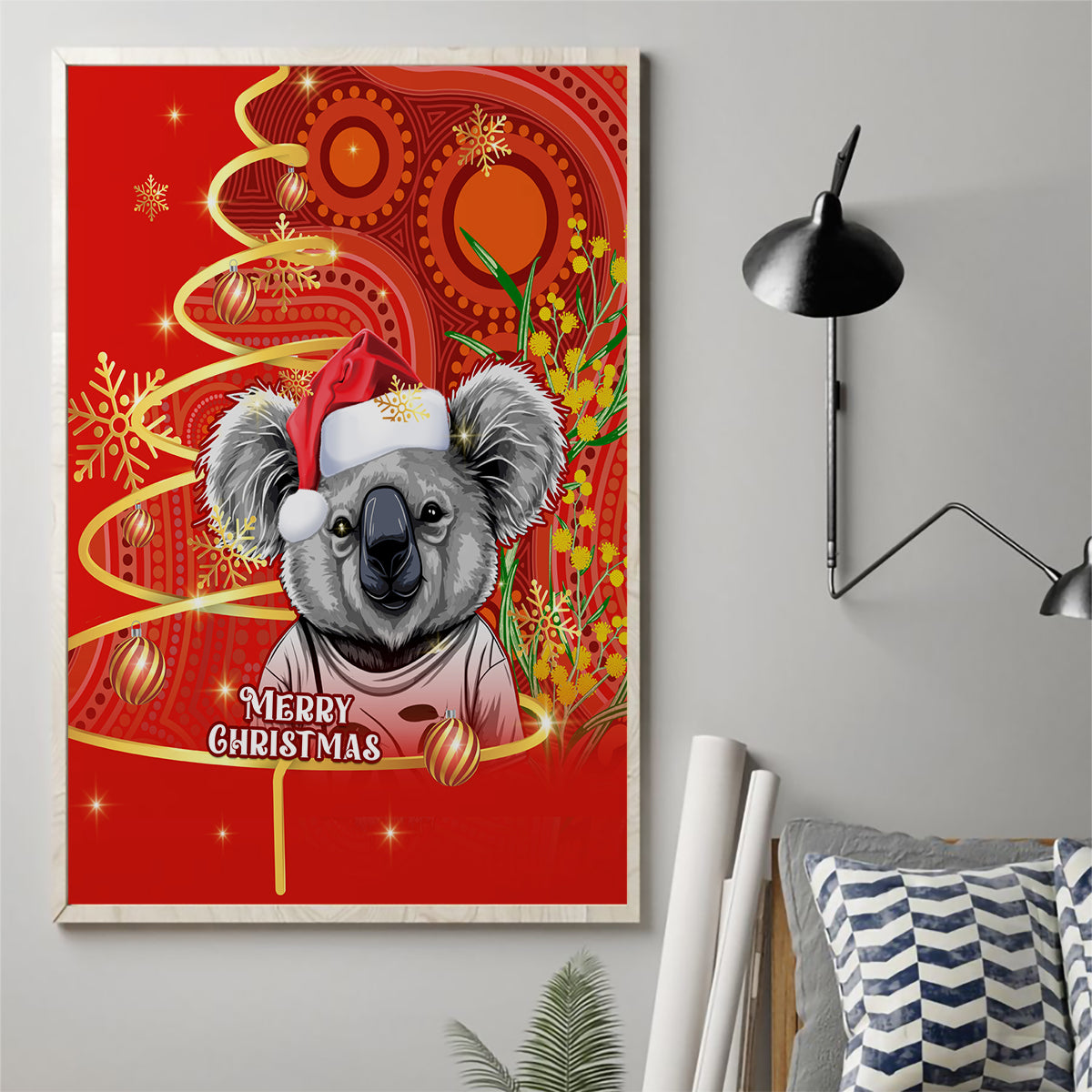 personalised-australia-koala-christmas-canvas-wall-art-aboriginal-art-with-golden-wattle