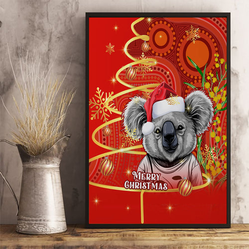 personalised-australia-koala-christmas-canvas-wall-art-aboriginal-art-with-golden-wattle