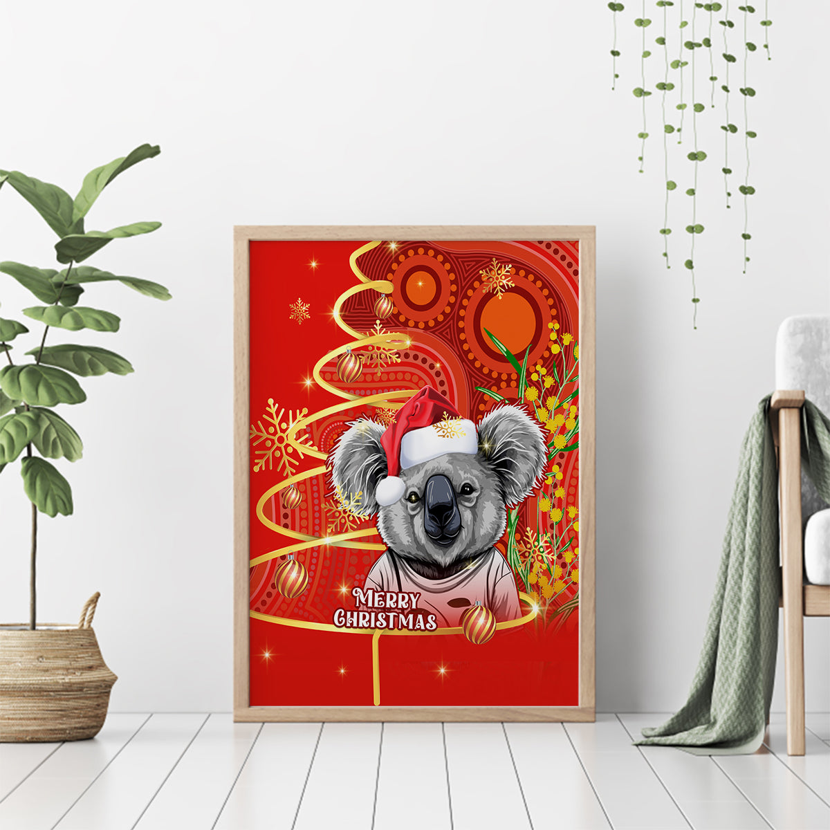 personalised-australia-koala-christmas-canvas-wall-art-aboriginal-art-with-golden-wattle