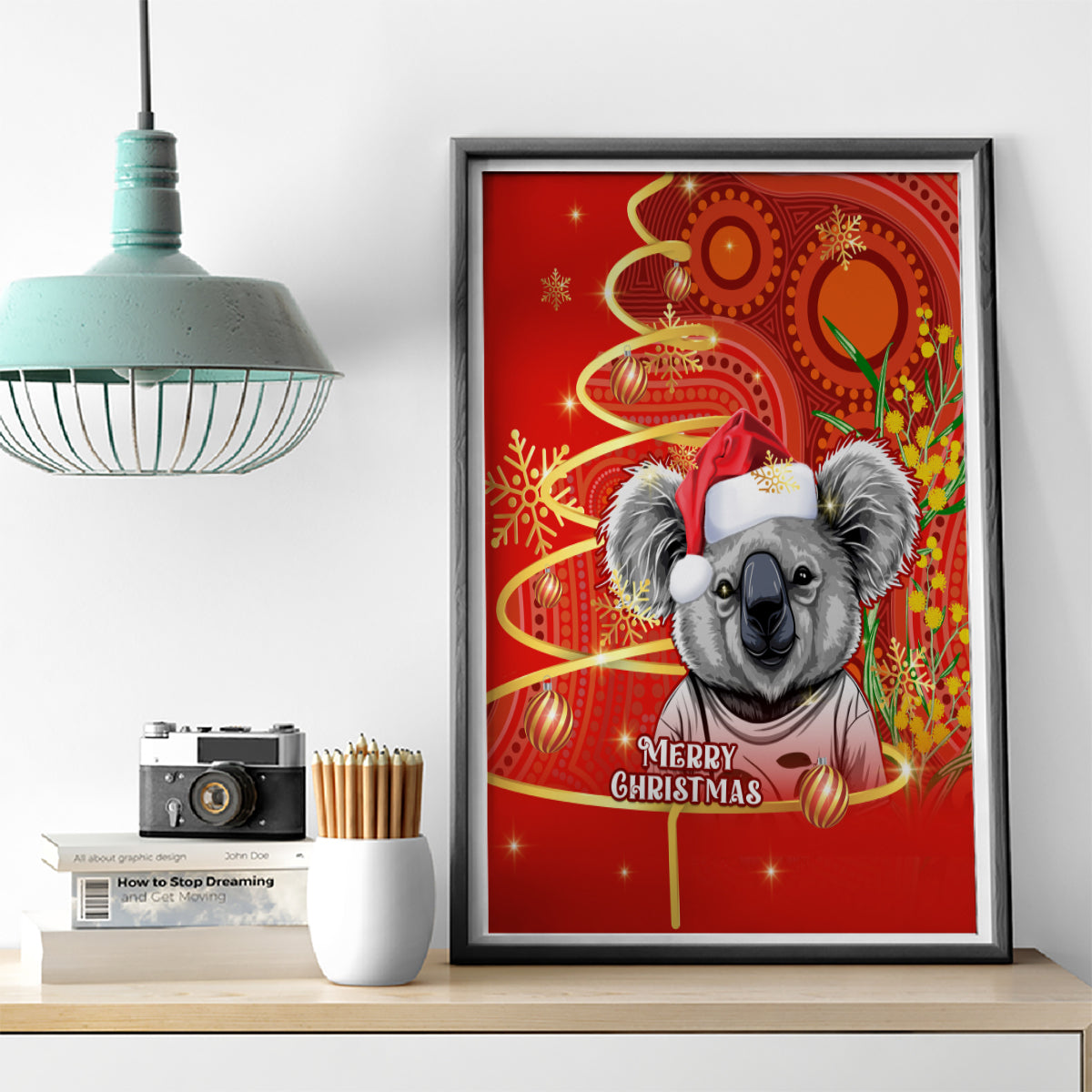 personalised-australia-koala-christmas-canvas-wall-art-aboriginal-art-with-golden-wattle