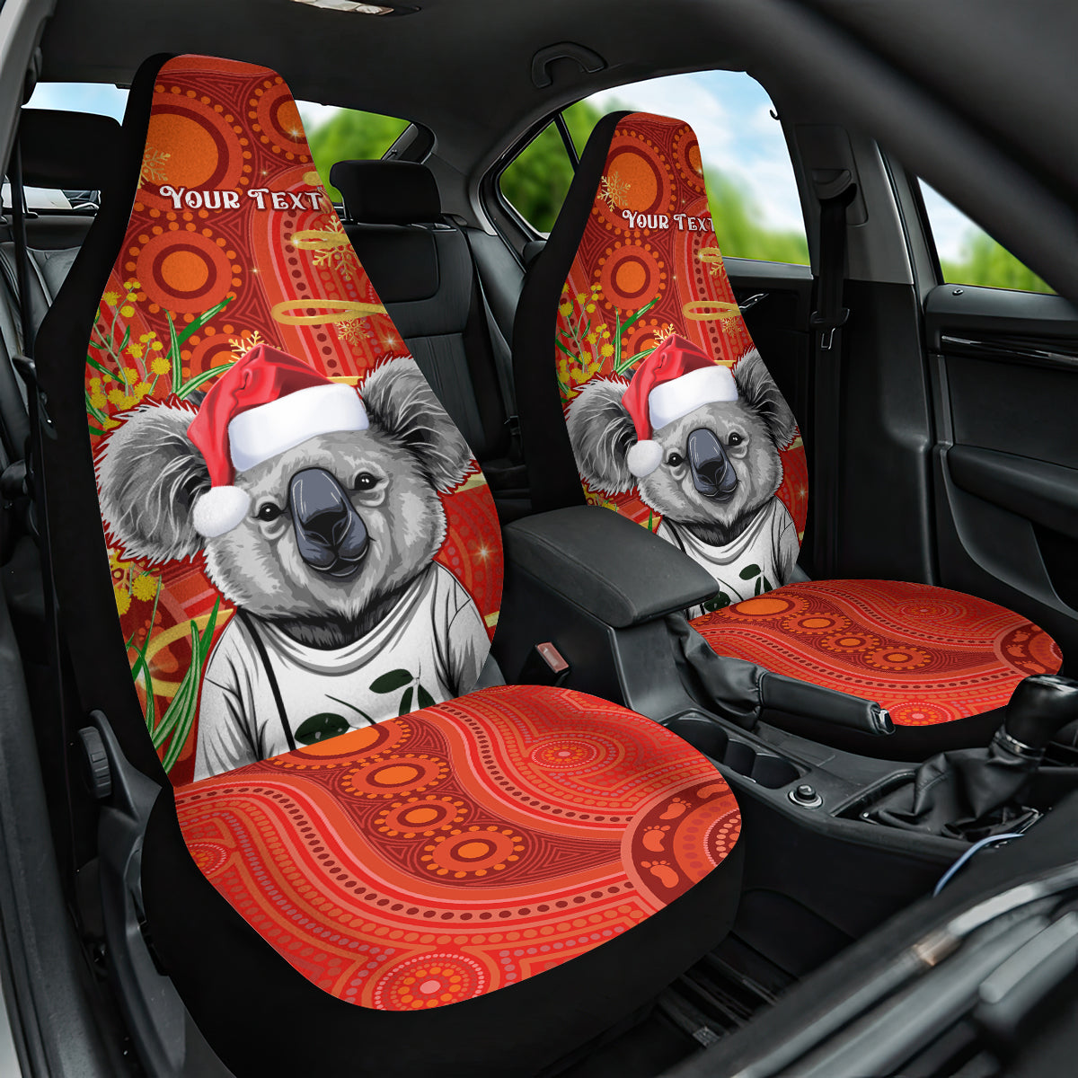 personalised-australia-koala-christmas-car-seat-cover-aboriginal-art-with-golden-wattle
