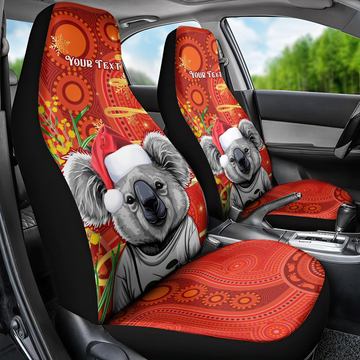 personalised-australia-koala-christmas-car-seat-cover-aboriginal-art-with-golden-wattle