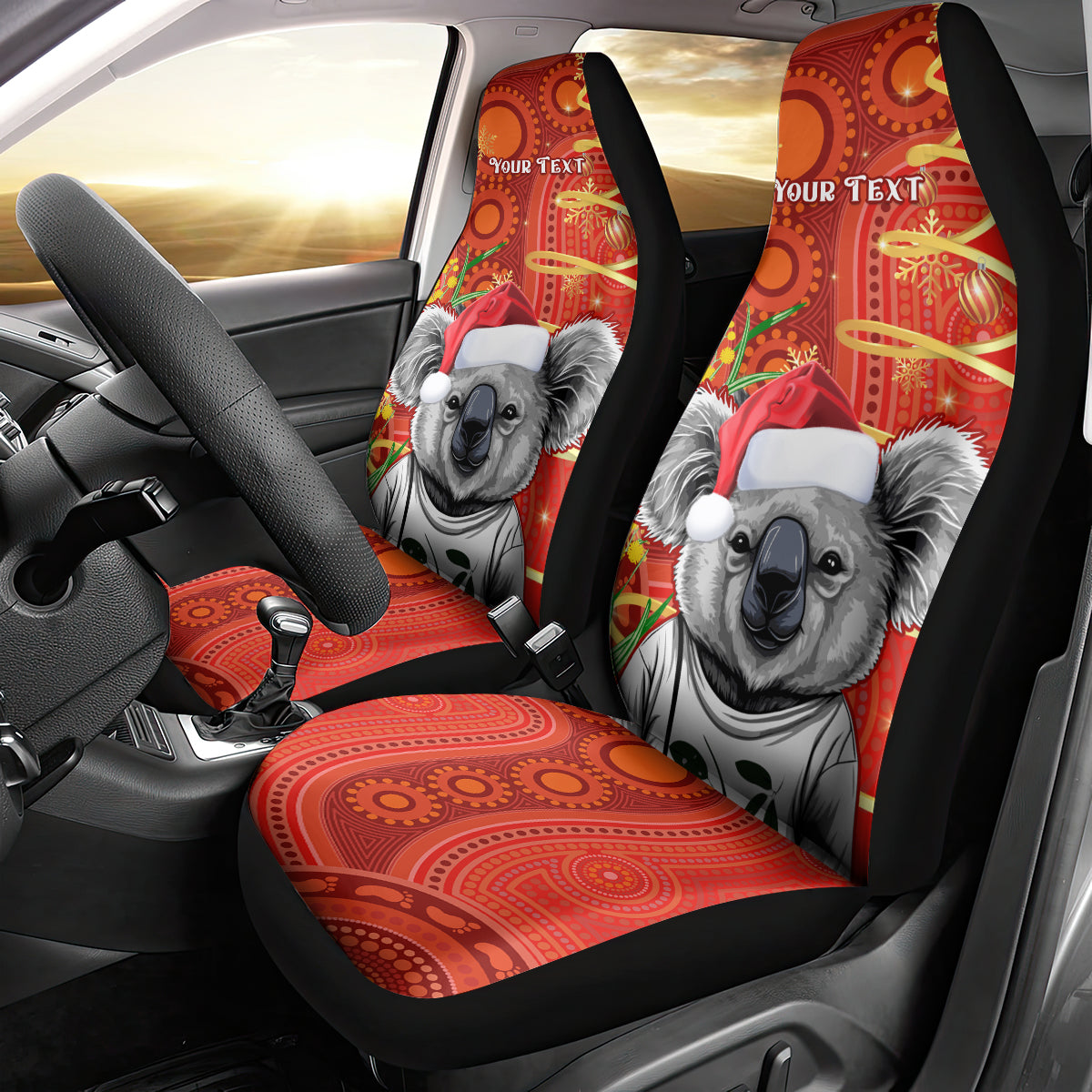 personalised-australia-koala-christmas-car-seat-cover-aboriginal-art-with-golden-wattle