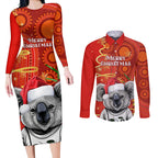 personalised-australia-koala-christmas-couples-matching-long-sleeve-bodycon-dress-and-long-sleeve-button-shirt-aboriginal-art-with-golden-wattle