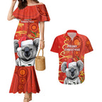 personalised-australia-koala-christmas-couples-matching-mermaid-dress-and-hawaiian-shirt-aboriginal-art-with-golden-wattle