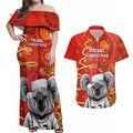 personalised-australia-koala-christmas-couples-matching-off-shoulder-maxi-dress-and-hawaiian-shirt-aboriginal-art-with-golden-wattle