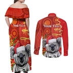 personalised-australia-koala-christmas-couples-matching-off-shoulder-maxi-dress-and-long-sleeve-button-shirt-aboriginal-art-with-golden-wattle