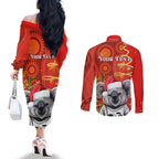 personalised-australia-koala-christmas-couples-matching-off-the-shoulder-long-sleeve-dress-and-long-sleeve-button-shirt-aboriginal-art-with-golden-wattle