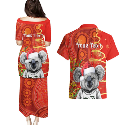 personalised-australia-koala-christmas-couples-matching-puletasi-dress-and-hawaiian-shirt-aboriginal-art-with-golden-wattle
