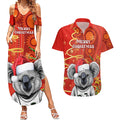 personalised-australia-koala-christmas-couples-matching-summer-maxi-dress-and-hawaiian-shirt-aboriginal-art-with-golden-wattle
