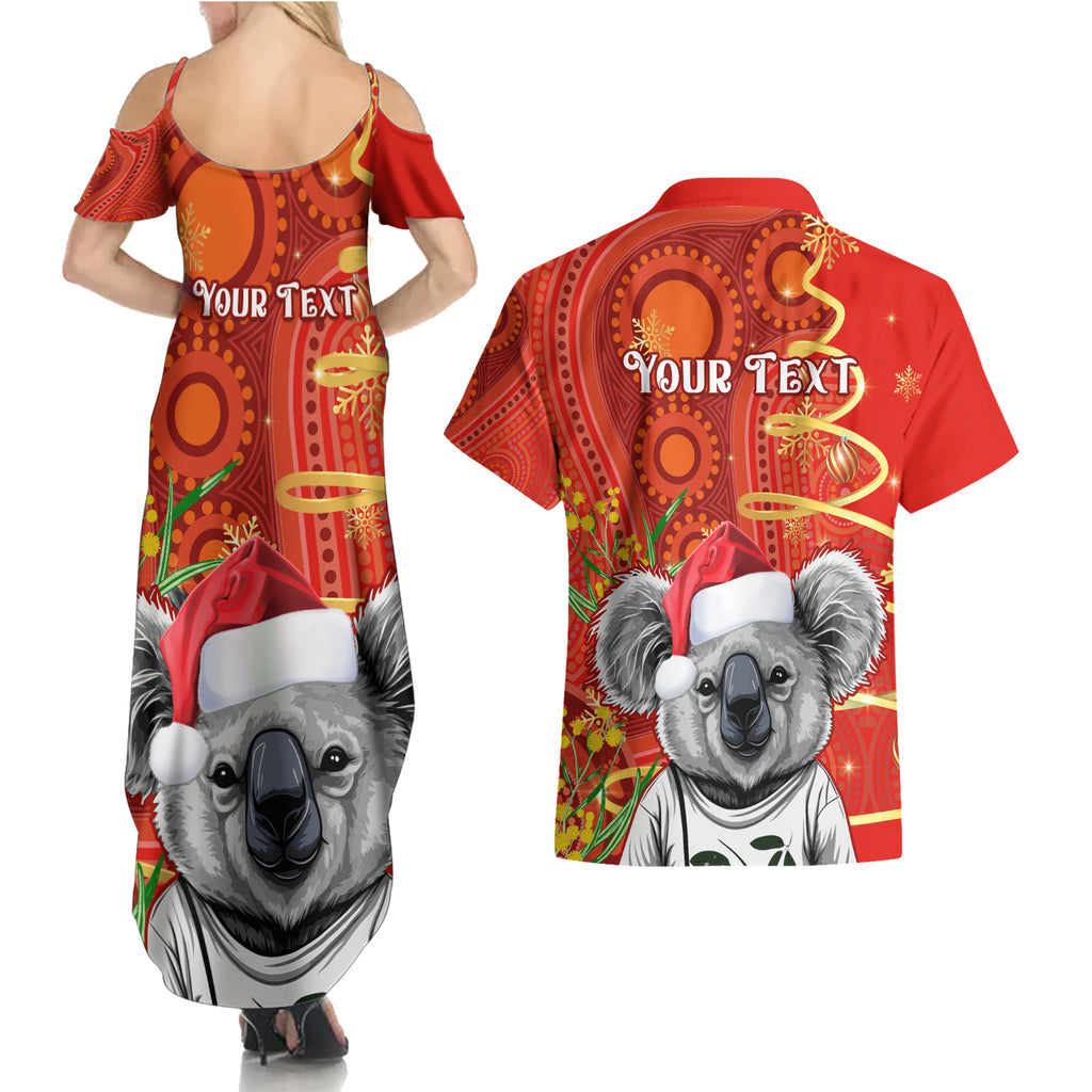 personalised-australia-koala-christmas-couples-matching-summer-maxi-dress-and-hawaiian-shirt-aboriginal-art-with-golden-wattle