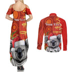 personalised-australia-koala-christmas-couples-matching-summer-maxi-dress-and-long-sleeve-button-shirt-aboriginal-art-with-golden-wattle