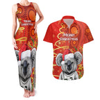 personalised-australia-koala-christmas-couples-matching-tank-maxi-dress-and-hawaiian-shirt-aboriginal-art-with-golden-wattle