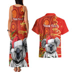 personalised-australia-koala-christmas-couples-matching-tank-maxi-dress-and-hawaiian-shirt-aboriginal-art-with-golden-wattle