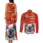 personalised-australia-koala-christmas-couples-matching-tank-maxi-dress-and-long-sleeve-button-shirt-aboriginal-art-with-golden-wattle