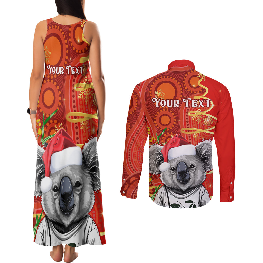 personalised-australia-koala-christmas-couples-matching-tank-maxi-dress-and-long-sleeve-button-shirt-aboriginal-art-with-golden-wattle