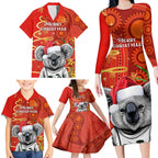 personalised-australia-koala-christmas-family-matching-long-sleeve-bodycon-dress-and-hawaiian-shirt-aboriginal-art-with-golden-wattle