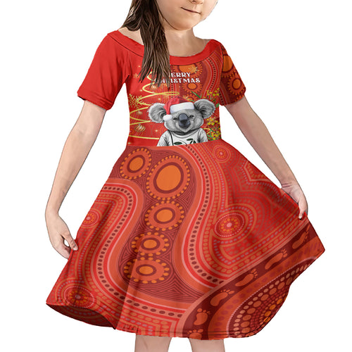 personalised-australia-koala-christmas-family-matching-long-sleeve-bodycon-dress-and-hawaiian-shirt-aboriginal-art-with-golden-wattle