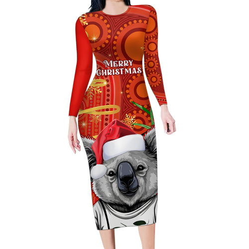 personalised-australia-koala-christmas-family-matching-long-sleeve-bodycon-dress-and-hawaiian-shirt-aboriginal-art-with-golden-wattle
