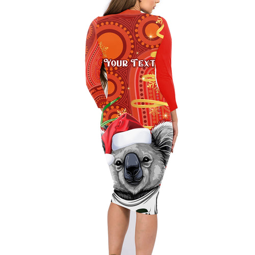 personalised-australia-koala-christmas-family-matching-long-sleeve-bodycon-dress-and-hawaiian-shirt-aboriginal-art-with-golden-wattle