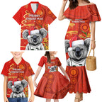 personalised-australia-koala-christmas-family-matching-mermaid-dress-and-hawaiian-shirt-aboriginal-art-with-golden-wattle