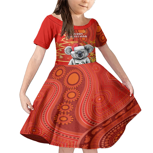 personalised-australia-koala-christmas-family-matching-mermaid-dress-and-hawaiian-shirt-aboriginal-art-with-golden-wattle