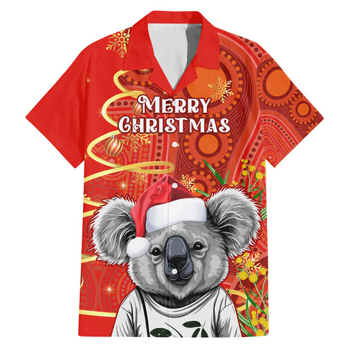 personalised-australia-koala-christmas-family-matching-mermaid-dress-and-hawaiian-shirt-aboriginal-art-with-golden-wattle