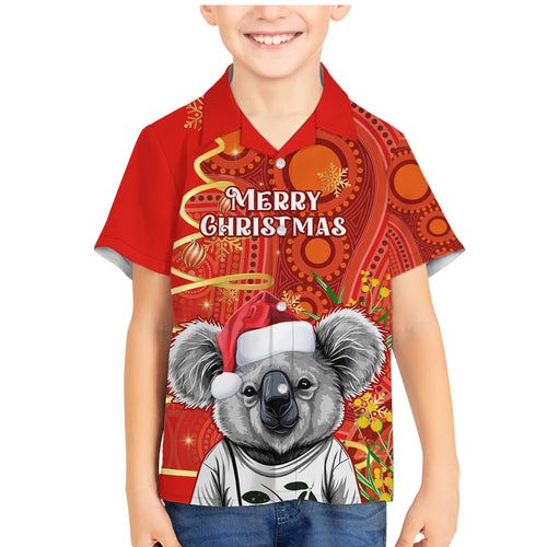personalised-australia-koala-christmas-family-matching-mermaid-dress-and-hawaiian-shirt-aboriginal-art-with-golden-wattle