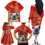 personalised-australia-koala-christmas-family-matching-off-shoulder-long-sleeve-dress-and-hawaiian-shirt-aboriginal-art-with-golden-wattle
