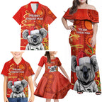 personalised-australia-koala-christmas-family-matching-off-shoulder-maxi-dress-and-hawaiian-shirt-aboriginal-art-with-golden-wattle