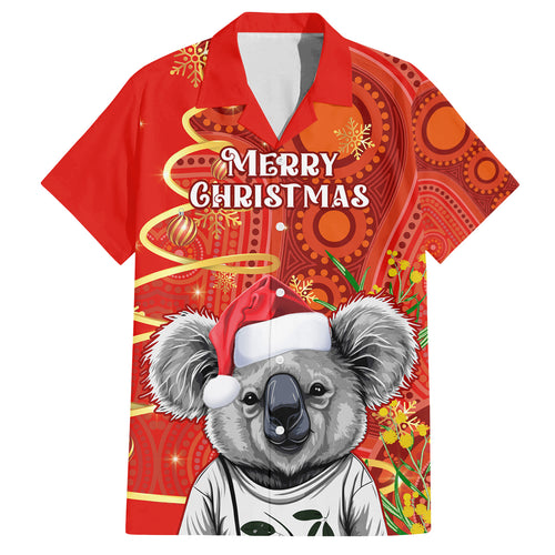 personalised-australia-koala-christmas-family-matching-off-shoulder-maxi-dress-and-hawaiian-shirt-aboriginal-art-with-golden-wattle