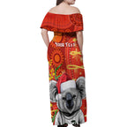 personalised-australia-koala-christmas-family-matching-off-shoulder-maxi-dress-and-hawaiian-shirt-aboriginal-art-with-golden-wattle