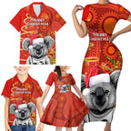 personalised-australia-koala-christmas-family-matching-short-sleeve-bodycon-dress-and-hawaiian-shirt-aboriginal-art-with-golden-wattle