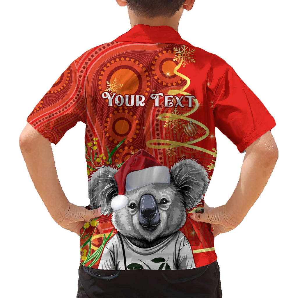 personalised-australia-koala-christmas-family-matching-short-sleeve-bodycon-dress-and-hawaiian-shirt-aboriginal-art-with-golden-wattle