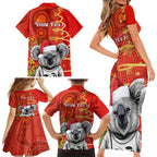personalised-australia-koala-christmas-family-matching-short-sleeve-bodycon-dress-and-hawaiian-shirt-aboriginal-art-with-golden-wattle