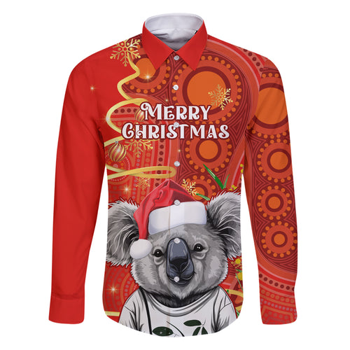 personalised-australia-koala-christmas-family-matching-short-sleeve-bodycon-dress-and-hawaiian-shirt-aboriginal-art-with-golden-wattle