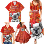 personalised-australia-koala-christmas-family-matching-summer-maxi-dress-and-hawaiian-shirt-aboriginal-art-with-golden-wattle