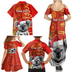 personalised-australia-koala-christmas-family-matching-summer-maxi-dress-and-hawaiian-shirt-aboriginal-art-with-golden-wattle