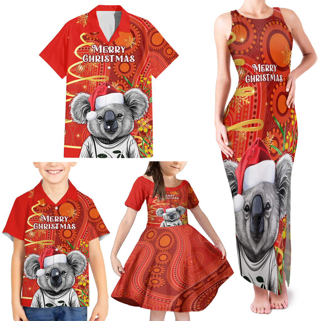 personalised-australia-koala-christmas-family-matching-tank-maxi-dress-and-hawaiian-shirt-aboriginal-art-with-golden-wattle