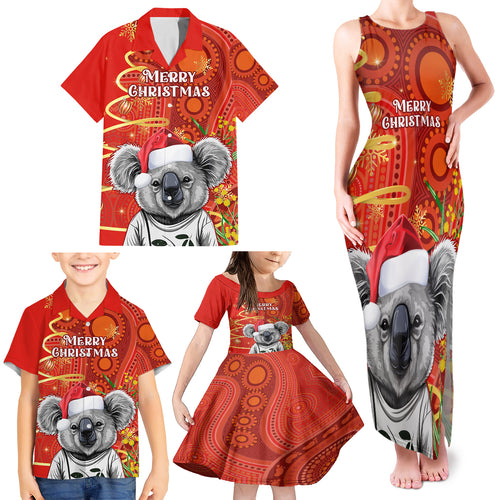 personalised-australia-koala-christmas-family-matching-tank-maxi-dress-and-hawaiian-shirt-aboriginal-art-with-golden-wattle