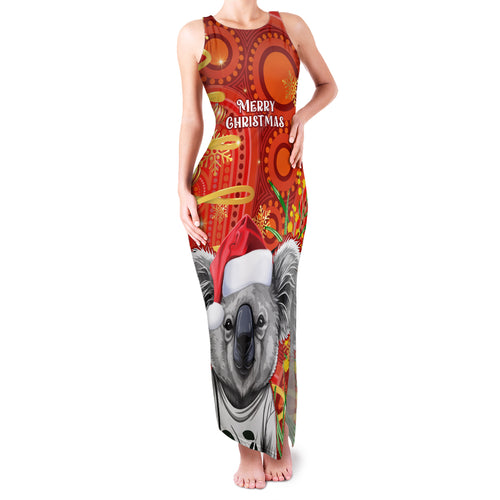 personalised-australia-koala-christmas-family-matching-tank-maxi-dress-and-hawaiian-shirt-aboriginal-art-with-golden-wattle