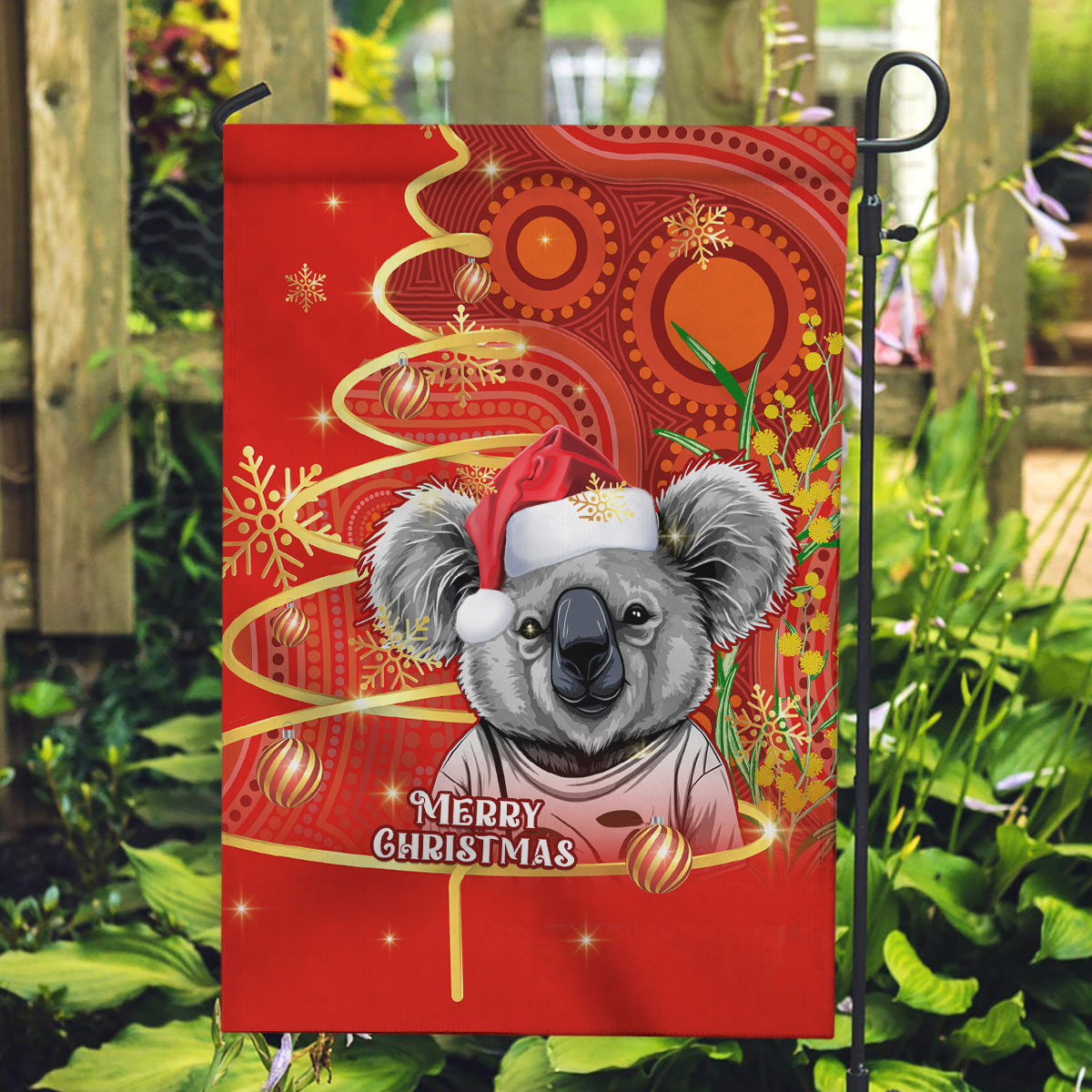 personalised-australia-koala-christmas-garden-flag-aboriginal-art-with-golden-wattle